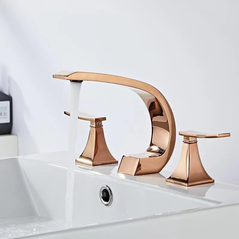 Afralia™ Rose Gold Black Basin Faucet, Luxury Gold Widespread Bathroom Mixer - Hot Cold