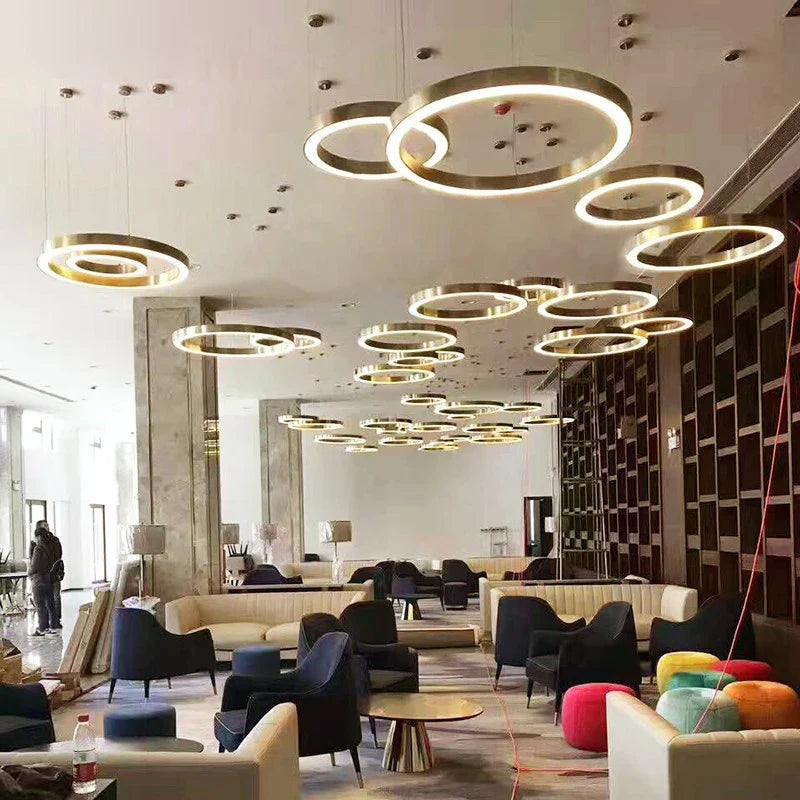 Afralia™ Circular Gold Ring LED Pendant Light for Dining Room and Living Room