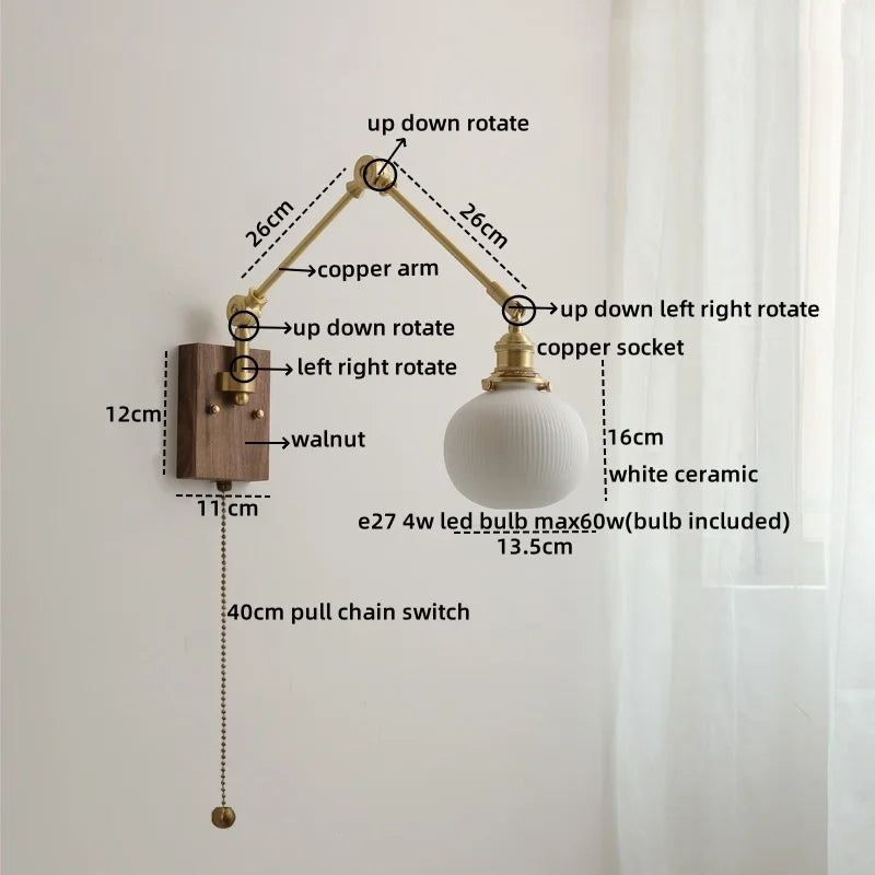 Afralia™ Ceramic Copper Swing Arm LED Wall Lights for Home Decor
