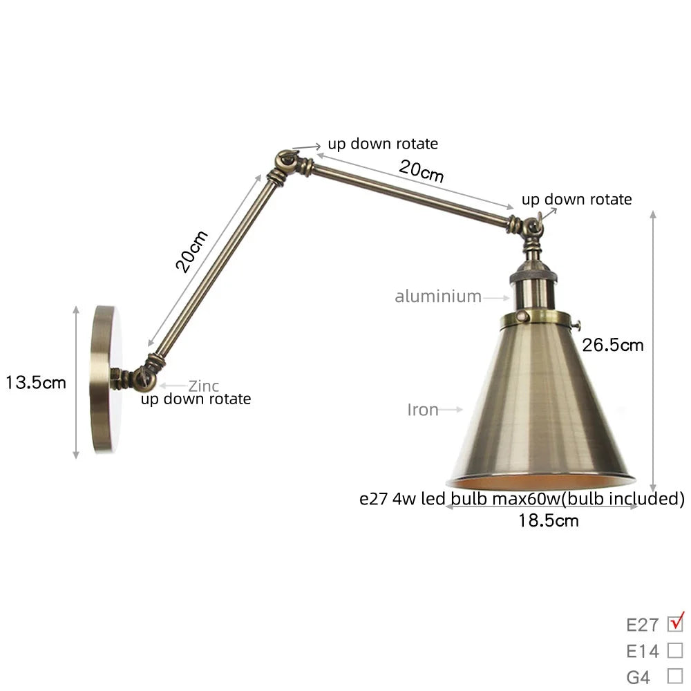 Afralia™ Swing Arm LED Wall Light | Vintage Industrial Bedside Lamp