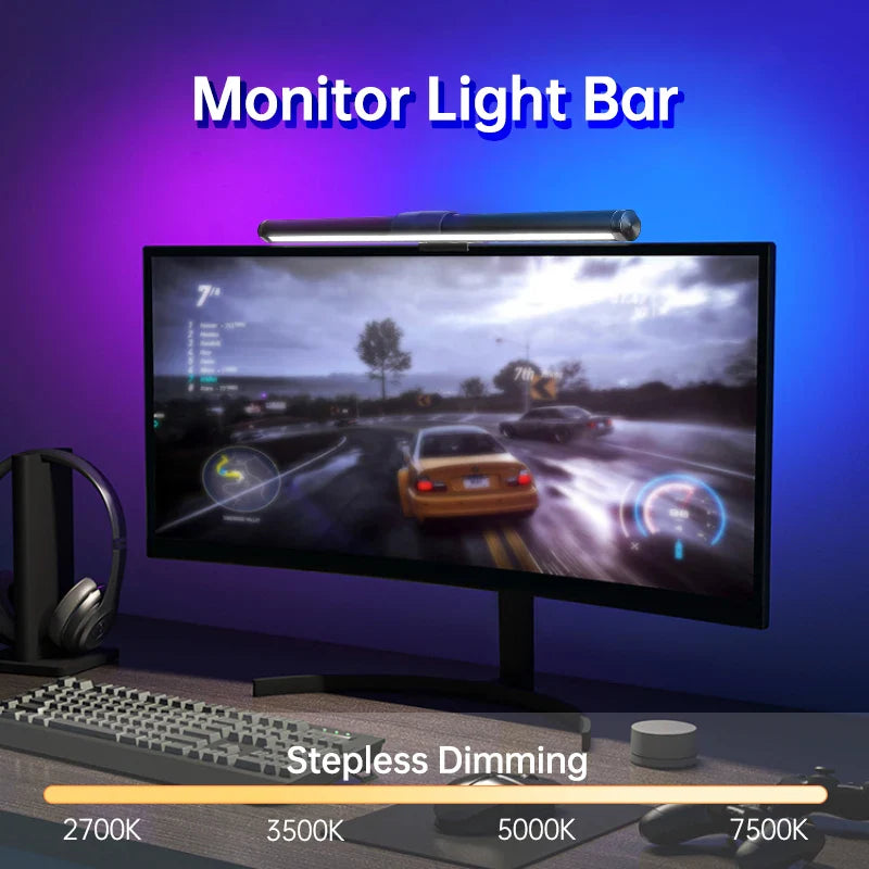 Afralia™ LED Monitor Bar Light for Dimming PC Screen, Stepless RGB Desk Lamp