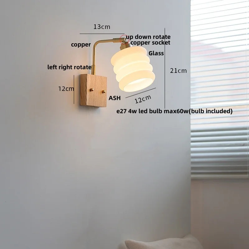 Afralia™ Nordic LED Wall Lights Walnut Ash Rotatable Glass Copper Stair Fixtures