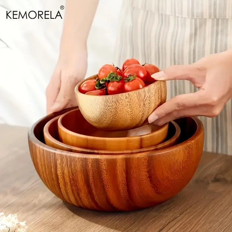 Afralia™ Acacia Wooden Salad Bowl - Anti-scalding Wooden Bowl for Fruit, Vegetables, and Ice Cream