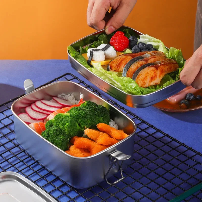 Afralia™ Stainless Steel Double Layer Lunch Box for Kids and Adults