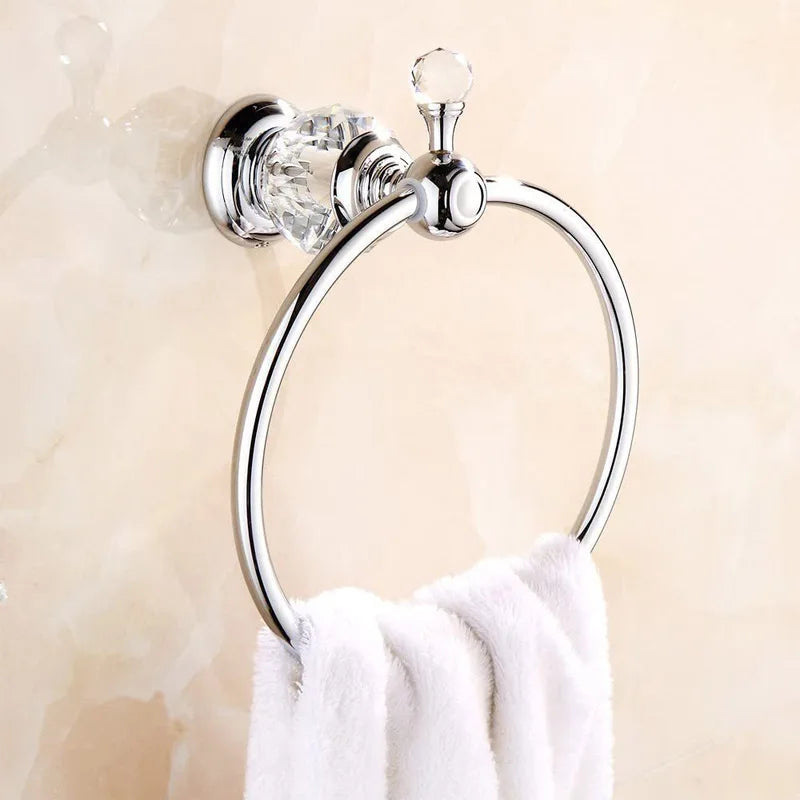 Afralia™ Crystal Towel Holder: Elegant Chrome Towel Ring for Classic Bathroom, Wall Mounted Rack