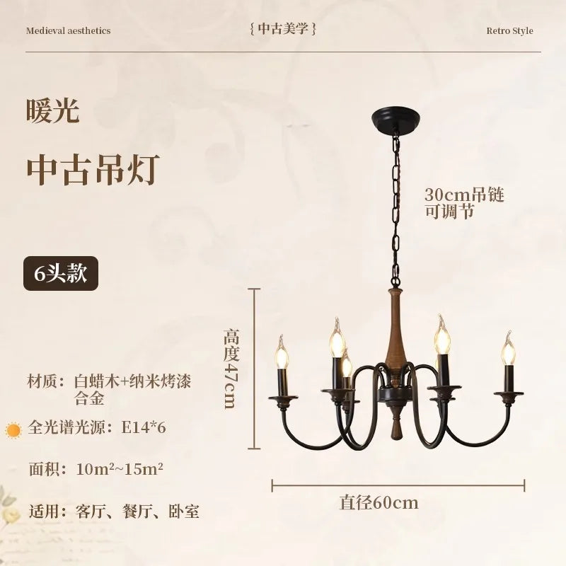Afralia™ Retro Pendant Light LED Solid Wood Iron Art Decor Hanging Lamp for Home and Cafe