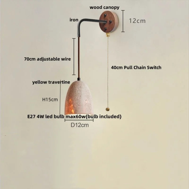 Afralia™ Yellow Travertine LED Wall Sconce with Pull Chain Switch
