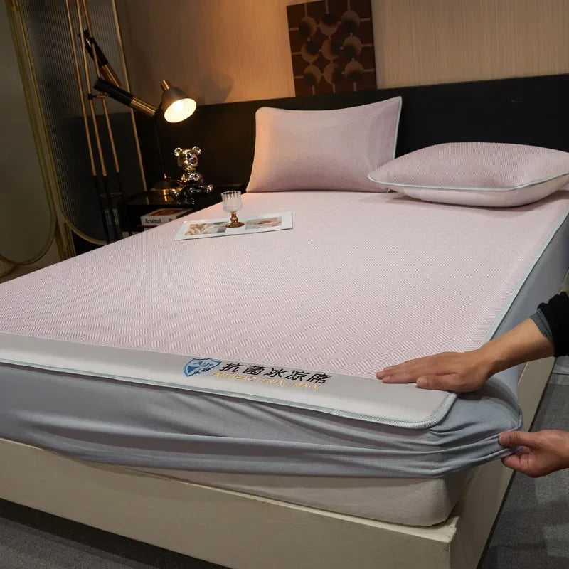 Afralia™ Antibacterial Ice Silky Soft Fitted Sheet Set, Striped Geometric Pattern, Breathable Mattress Cover