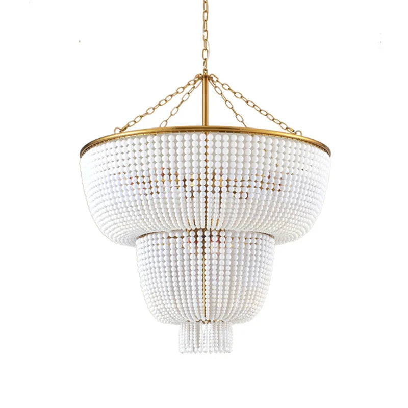 Afralia™ Wooden Bead Pearl Chandelier E14 LED Pendant Light for Modern Living Spaces