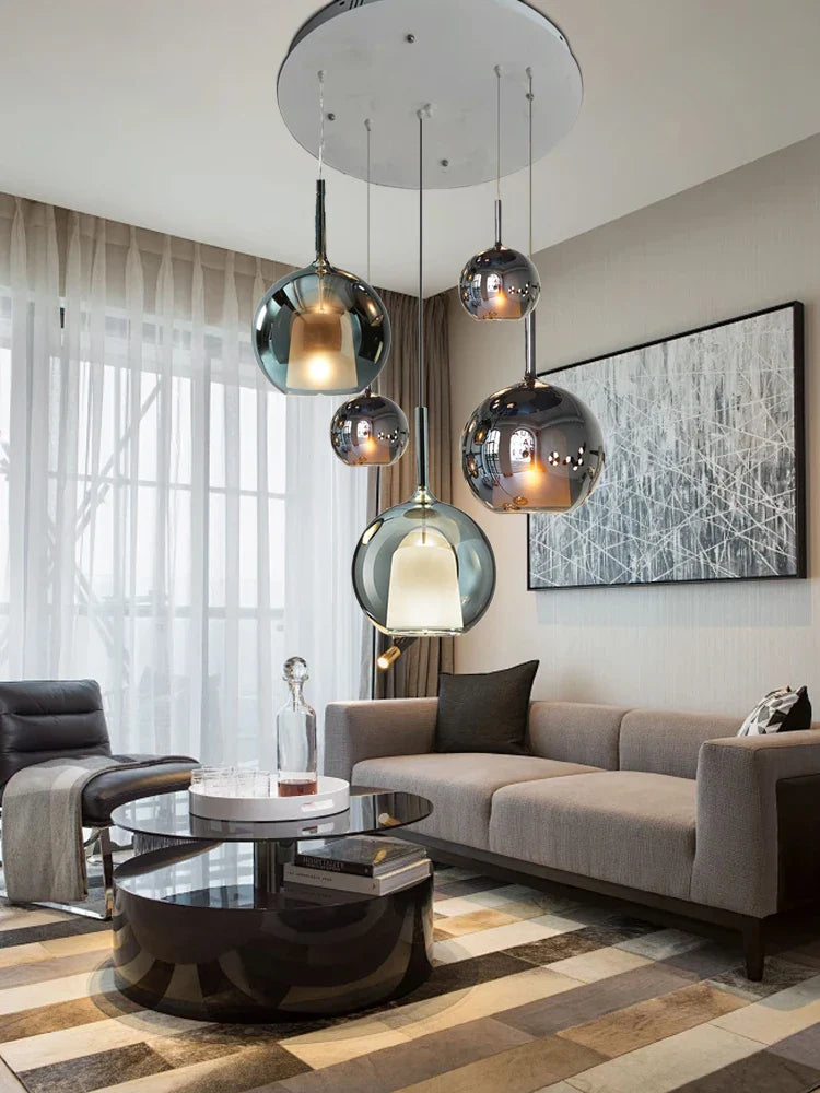 Afralia™ Glass Ball Chandeliers Chrome Light Fixture for Dining Room & Cafe