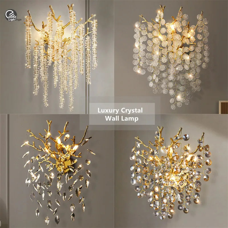 Afralia™ Crystal Luxury Wall Lamp for Living Room Bedroom Indoor Decor