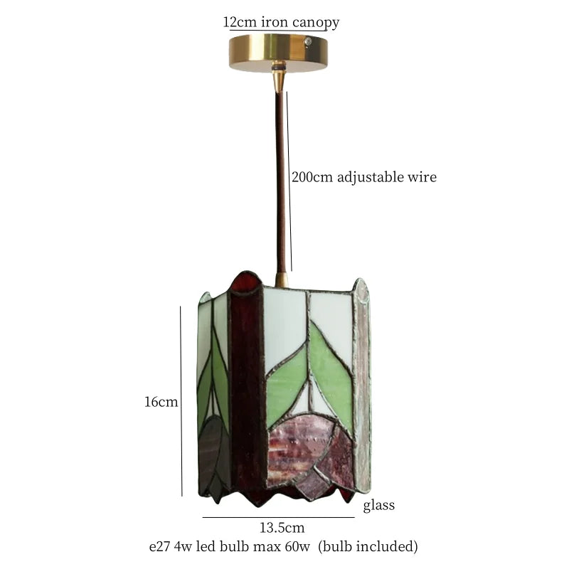 Afralia™ Tiffany Glass Pendant Light for Dining Room, LED Colorful Hanging Lampshade