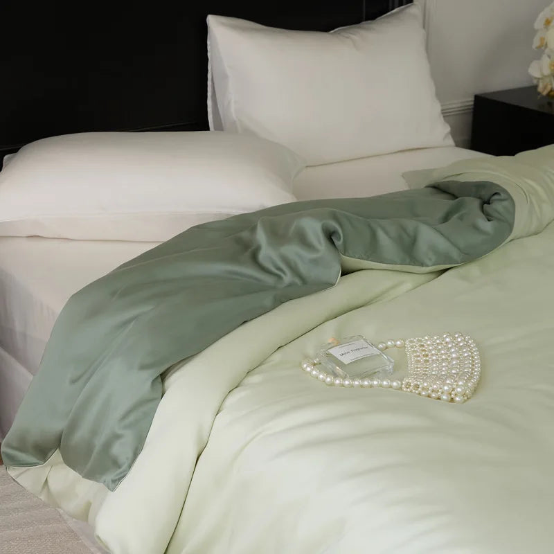 Afralia™ Double Layer Satin Queen Duvet Set Smooth & Cool Luxury Quilt Cover Pillowcases