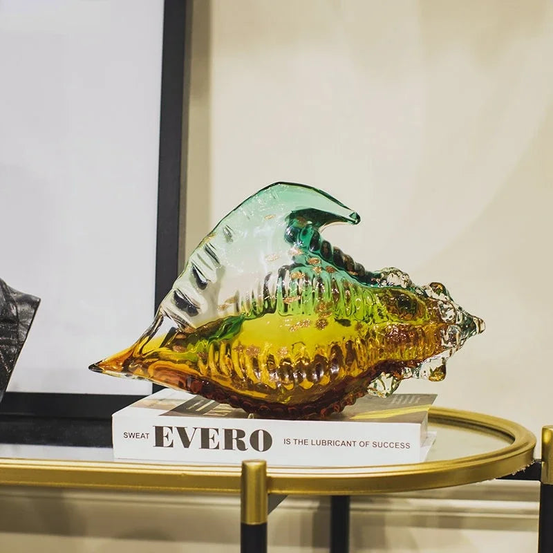 Afralia™ Glass Conch Shell Statue Colorful Modern Design Sculpture Decor Ornaments