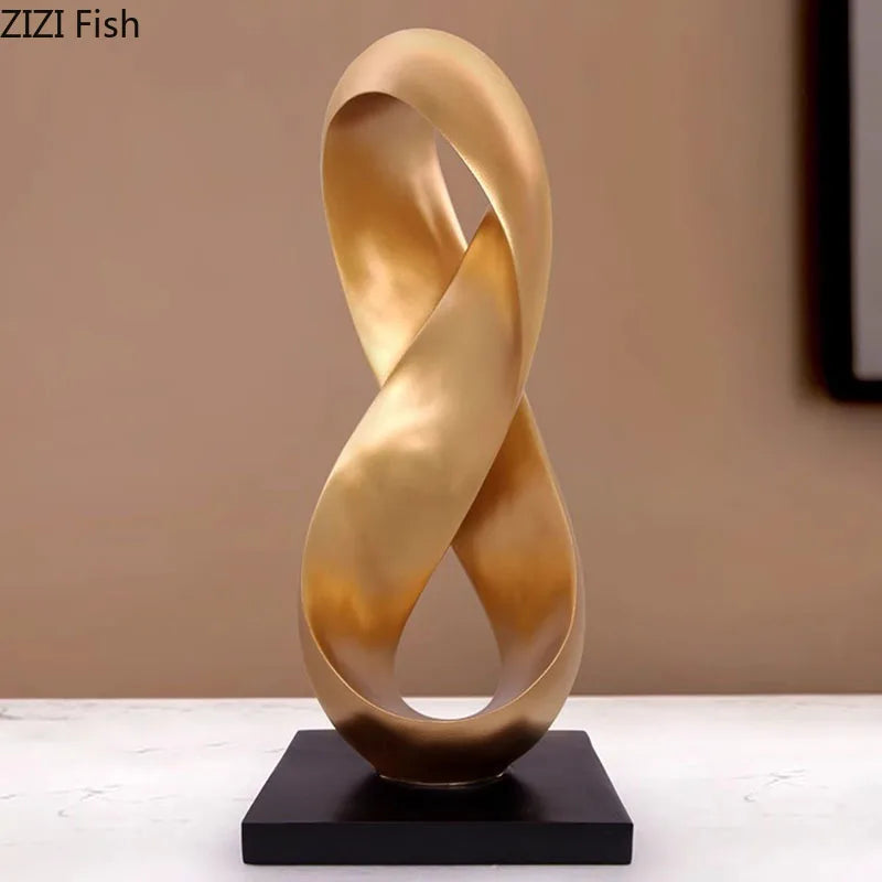 Afralia™ Golden Knot Sculpture Desk Ornament Minimalist Abstract Room Decor