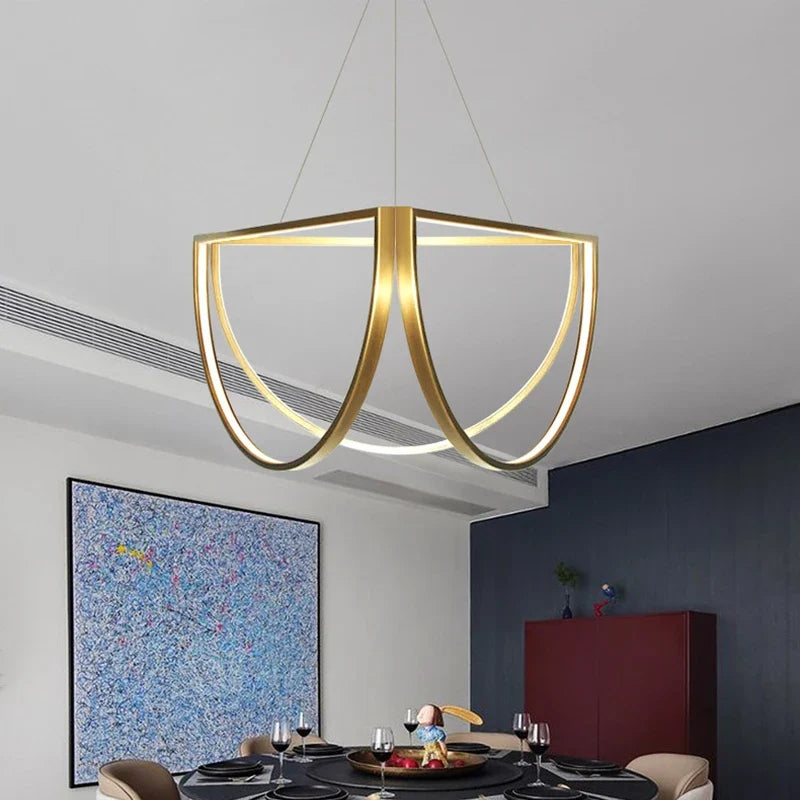 Afralia™ Stainless Steel LED Chandelier, Elegant Half Circle Pendant Lamp for Home and Hotel