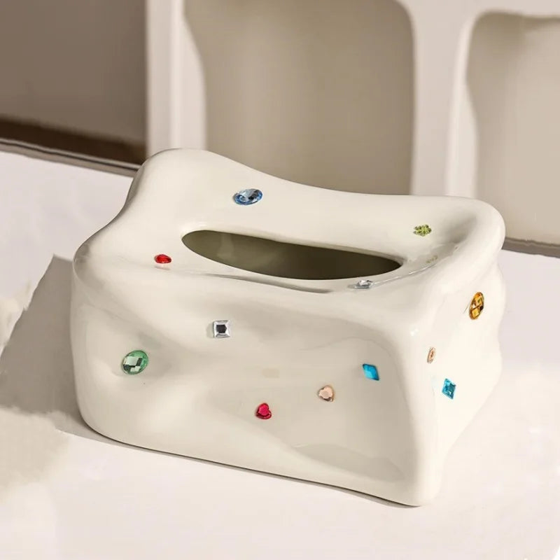 Afralia™ Heart Gemstone Tissue Box & Paper Towel Holder: Desktop Storage & Home Décor