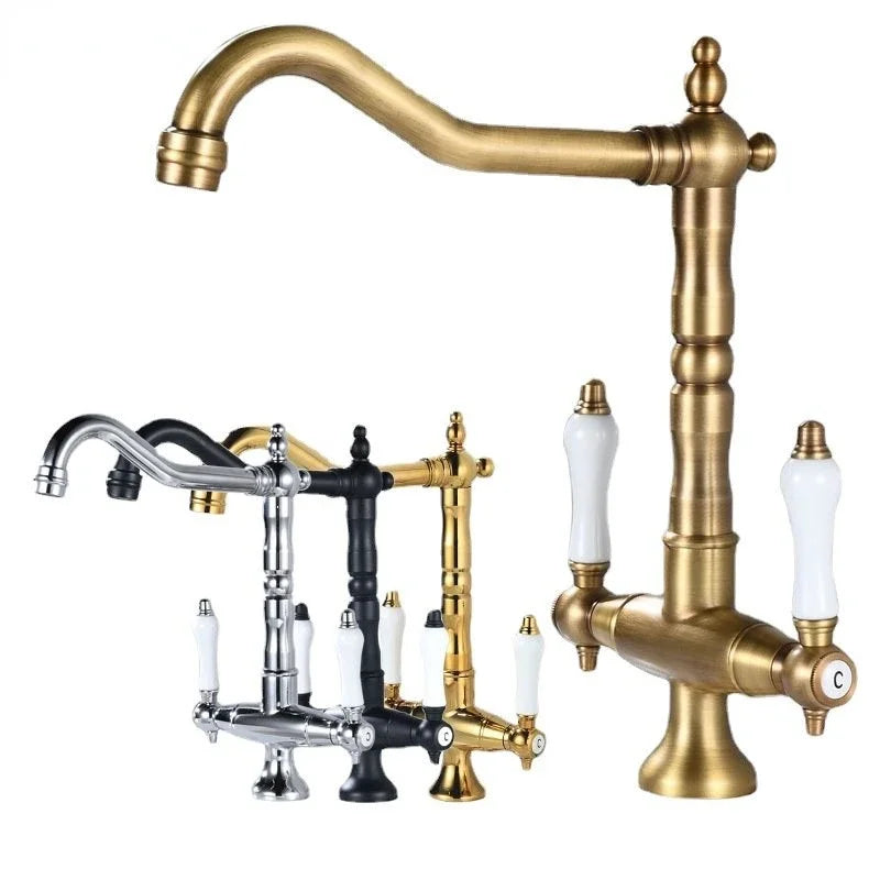 Afralia™ Antique Brass Kitchen Faucet with Dual Handles and 360° Rotation