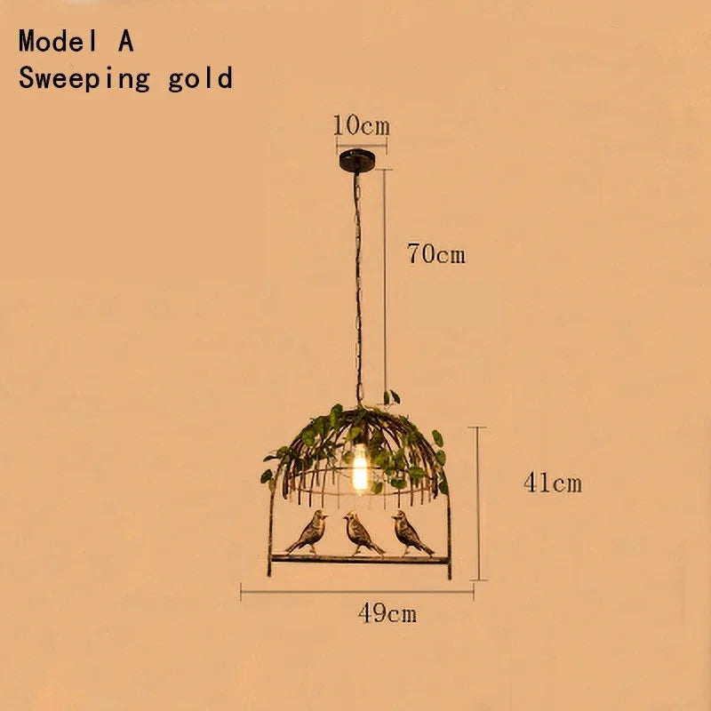 Afralia™ Green Leaf Bird Cage Chandelier for Dining Table and Garden Decor