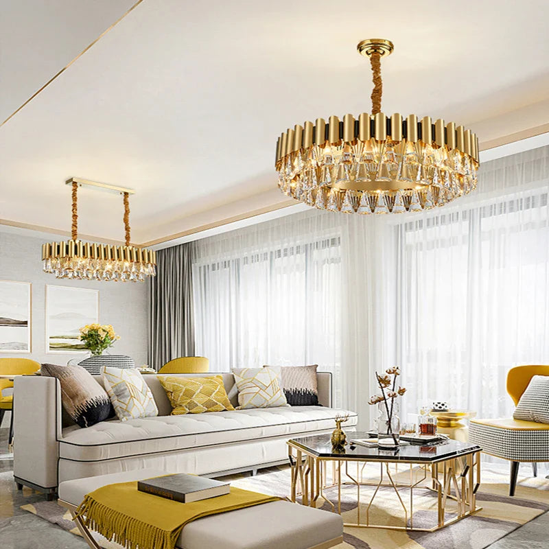 Afralia™ Gold Crystal Chandelier Lights LED Nordic Classic Living Room Lamparas