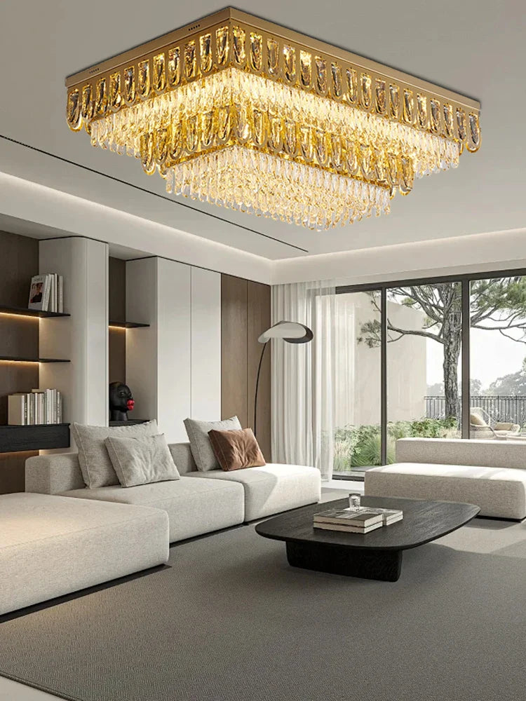Afralia™ Gold Crystal Ceiling Light: Luxury Vintage Chandelier for Living Room