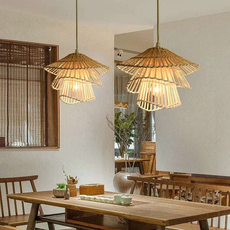 Afralia™ Bamboo Rattan Pendant Light Weaving Chandelier Wicker Lamp