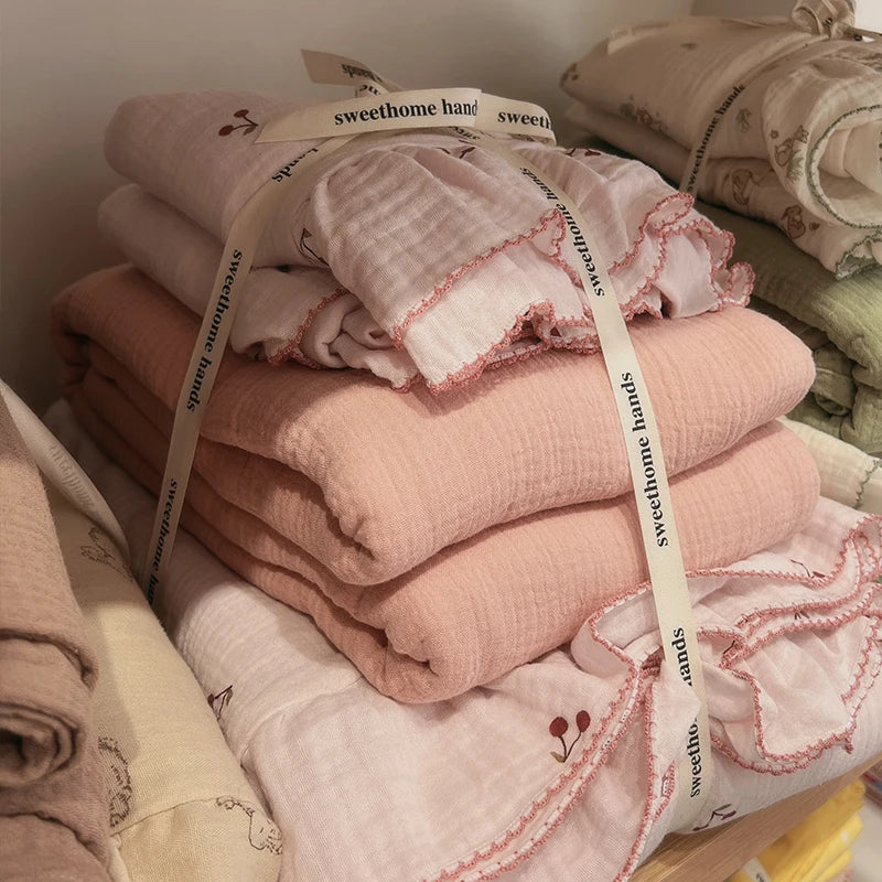 Afralia™ Luxury Nude Double-Layer Cotton Yarn Quilt Cover for Single Double Size Bed