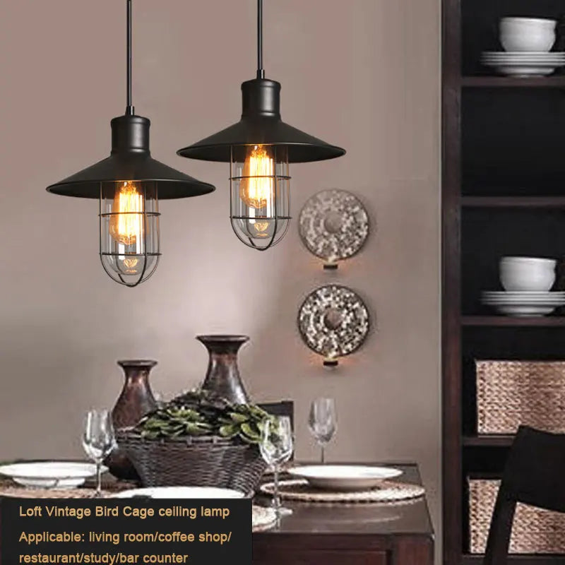 Afralia™ Bird Cage Industrial Chandelier: Retro Black Pendant Light for Restaurant and Bar