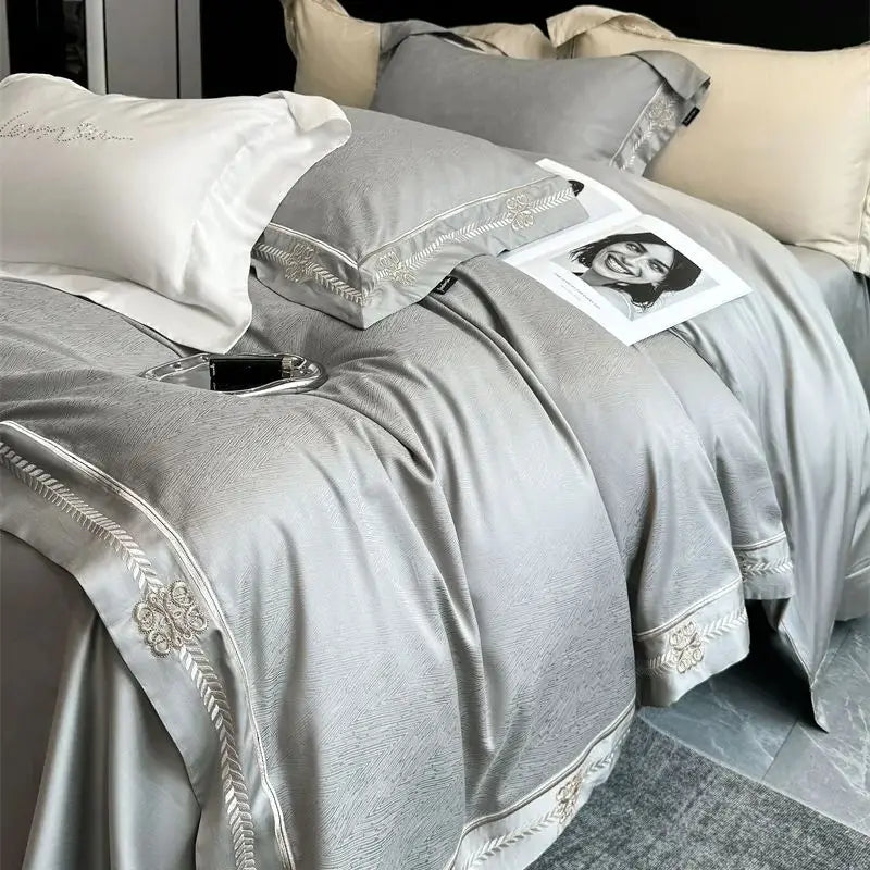 Afralia™ Luxury Embroidered Jacquard Bedding Set - Soft, Silky, Breathable Cotton Duvet Cover Set