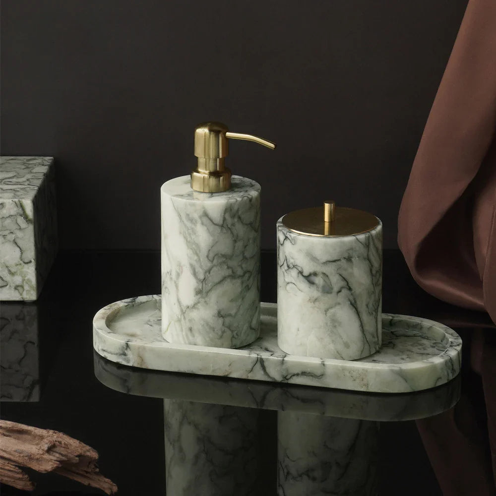 Afralia™ Emerald Marble Bathroom Set Luxury Accessories Vanity Tray & Reed Diffuser