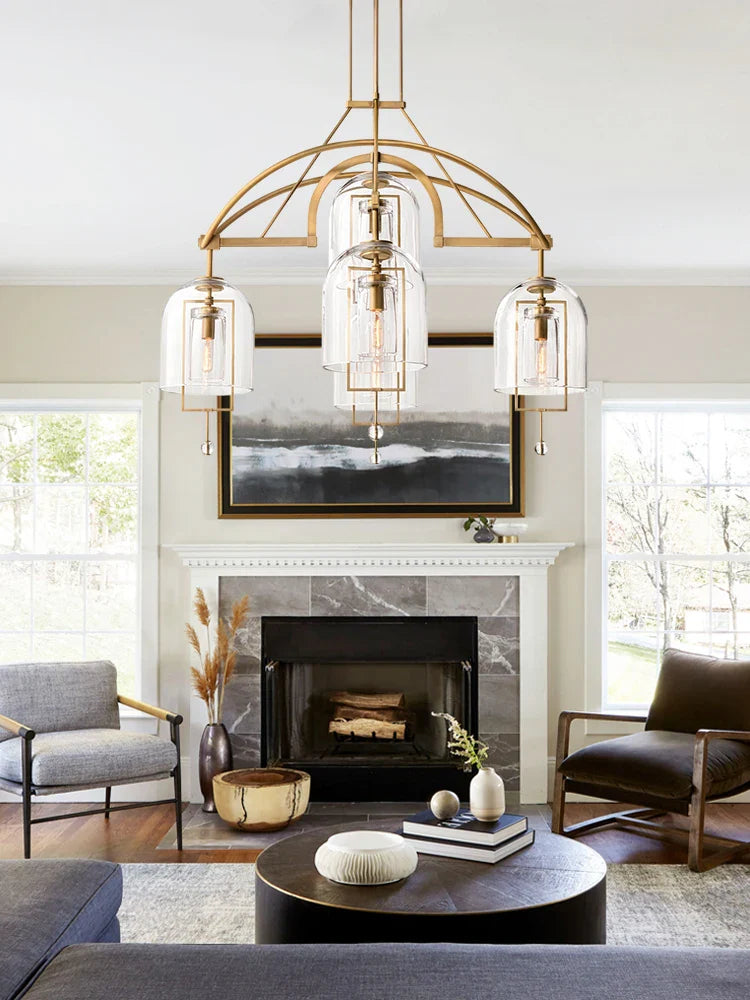 Afralia™ LED Brass Glass Chandelier Pendant Light for Living Room