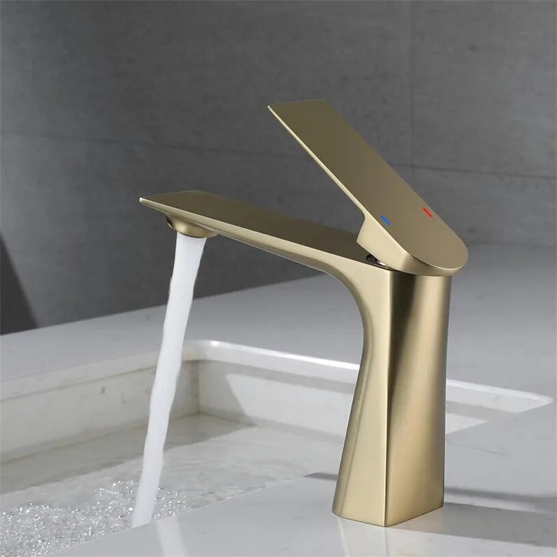 Afralia™ Brushed Gold Bathroom Basin Faucet - Single Hole Water Mixer Crane