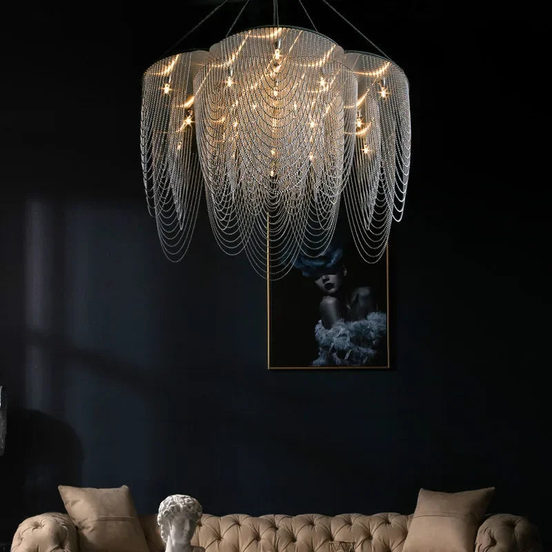 Afralia™ Tassel LED Pendant Light Tassel Lustre Silver Steel Foyer Fixture