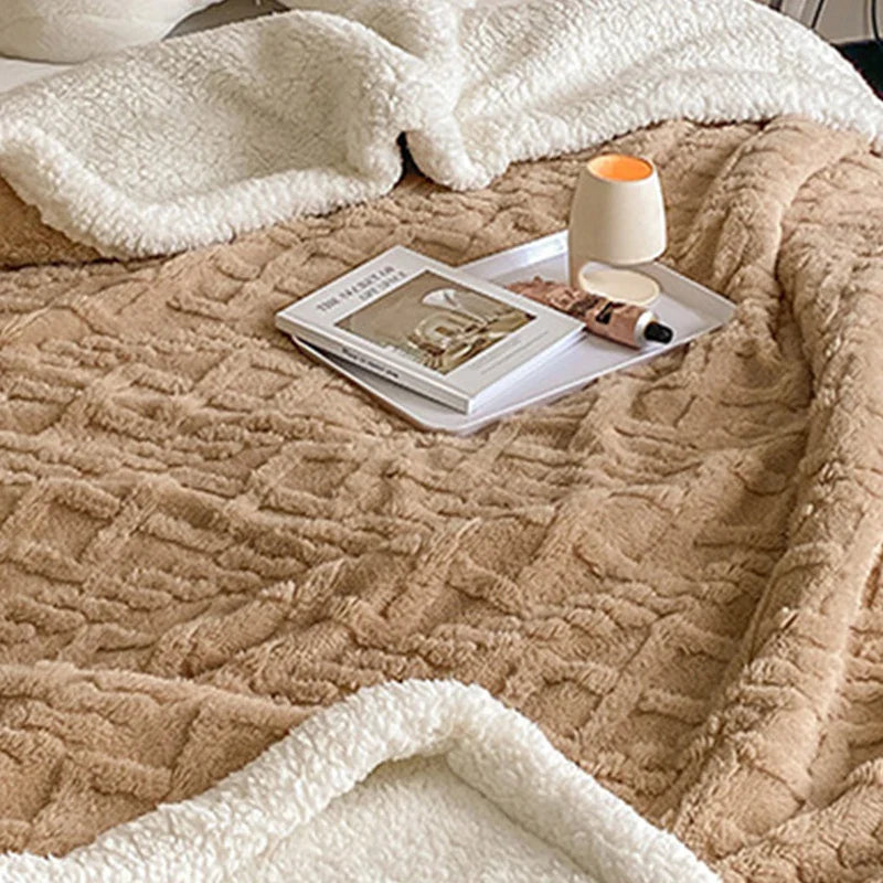 Afralia™ Velvet Fleece Geometric Blanket Cover | Double Sided Jacquard | All Season Blanket
