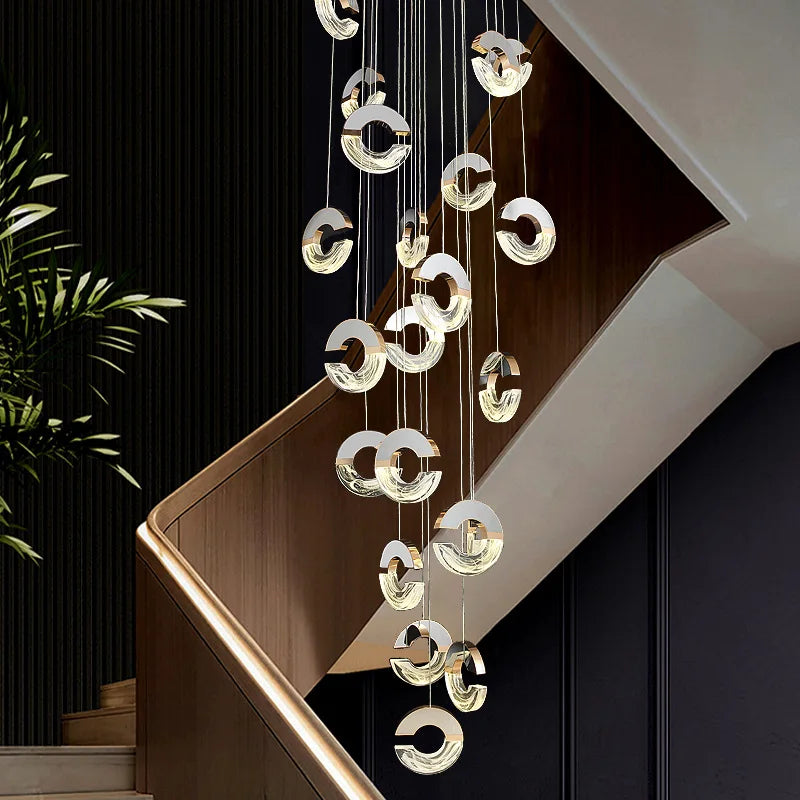 Afralia™ Rotating Staircase Crystal Pendant Lamp for Modern Cloud and Mist High-End Villa