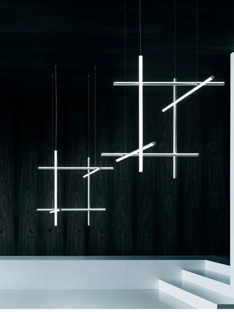 Afralia™ Tube Gold Linear Pendant Light Chandelier for Kitchen Hotel Staircase