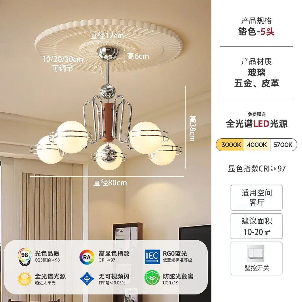 Afralia™ Feather Glass Chandelier LED E27 Retro Iron Art Hanging Lamp