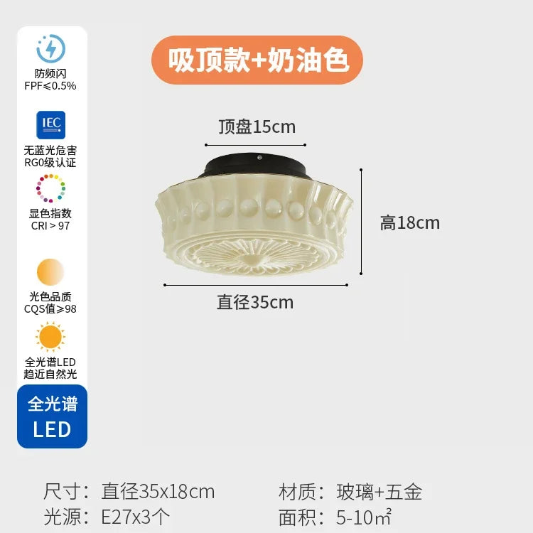 Afralia™ Cream Glass LED Ceiling Light Retro Medieval Style Home Decor