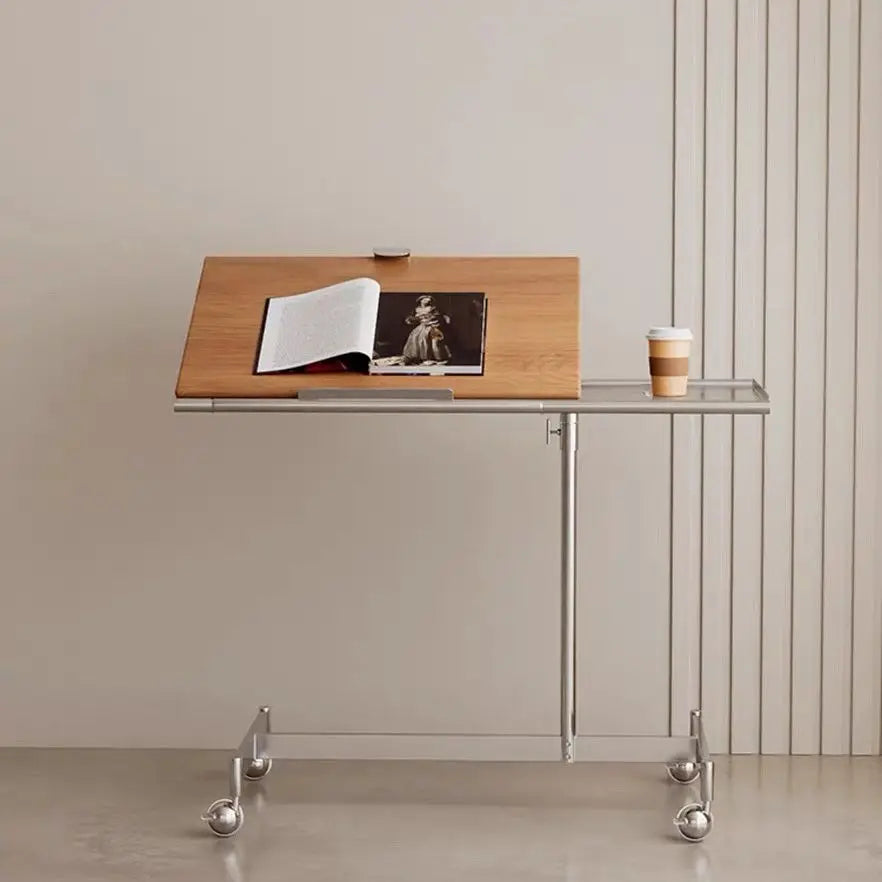 Afralia™ Steel Lifting Table & Solid Wood Movable Computer Desk, Modern Office Furniture