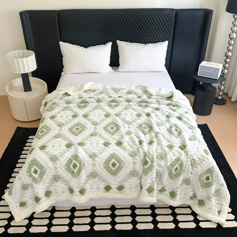 Afralia™ Luxury Jacquard Lamb Fleece Blanket | Soft Double-Layer Sofa Cover