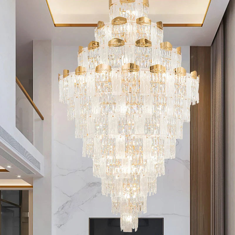 Afralia™ Spiral Staircase Chandelier: Modern Crystal Light for High Livingroom
