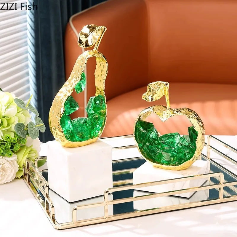 Afralia™ Gold-plated Apple/Pear Alloy Ornaments for Living Room Desk Decoration
