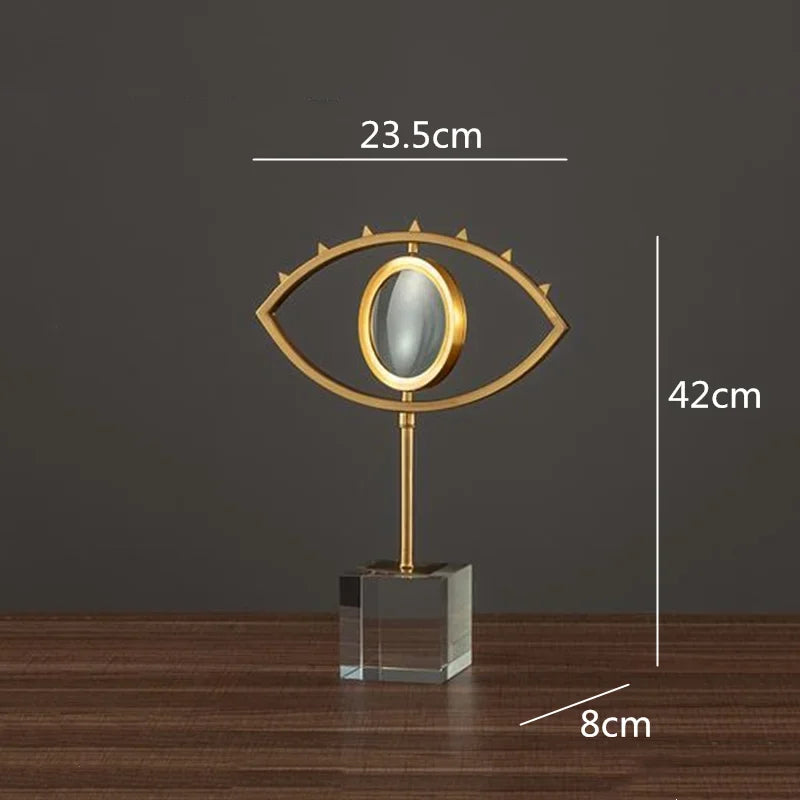 Afralia™ Golden Metal Eyes Magnifying Glass with Crystal Glass Base - Modern Home Decoration