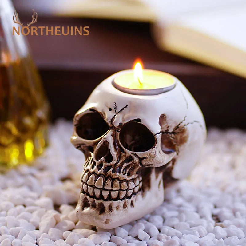 Afralia™ Skeleton Head Candle Holder: Halloween Resin Crafts for Atmospheric Home Decoration