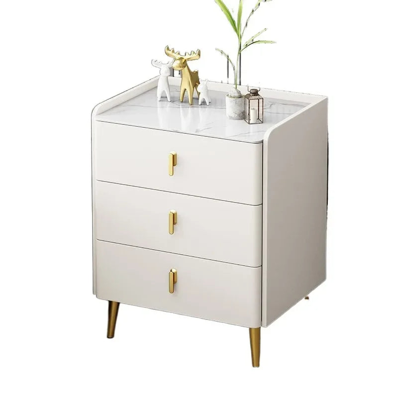 Afralia™ Solid Wood Bedside Table with Three Drawers, Modern Living Room Cabinet & Household Storage