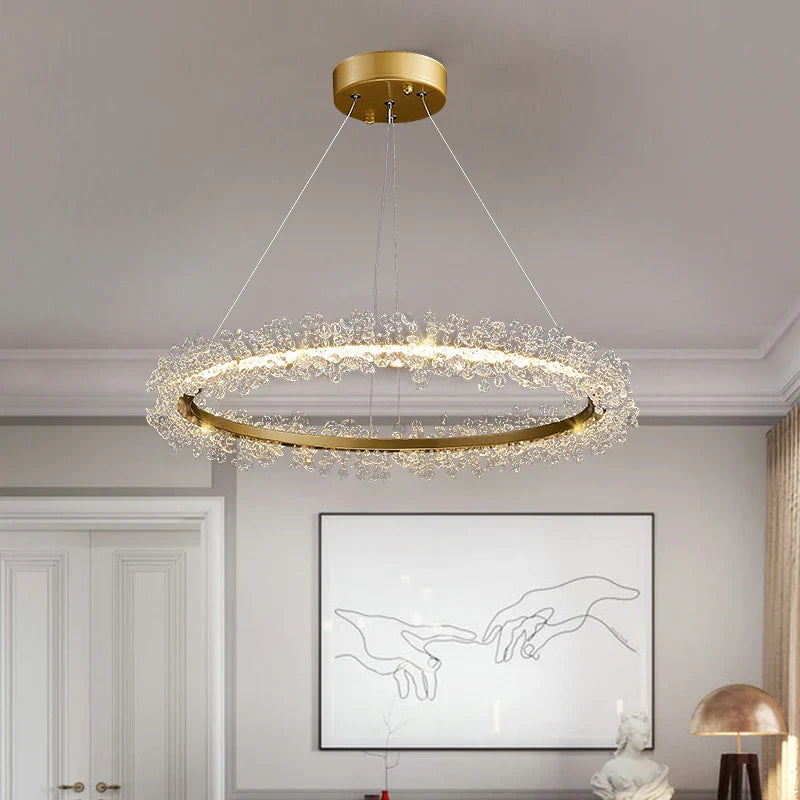 Afralia™ Modern Gold LED Crystal Chandelier for Parlor Dining Bedroom Lighting