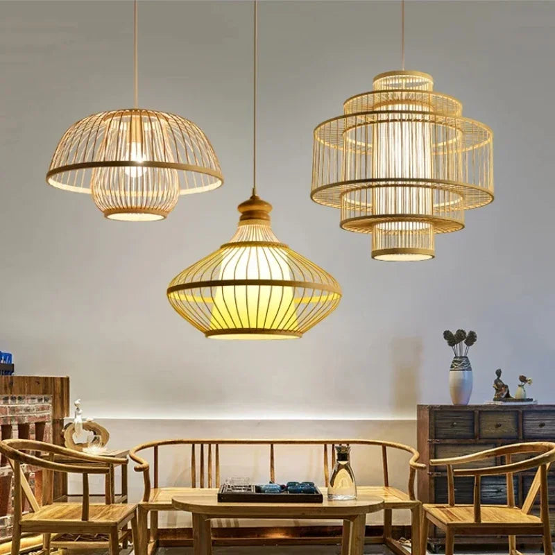 Afralia™ Bamboo Ceiling Chandelier for Home Garden Restaurant Bedroom Study Decoration Lamps