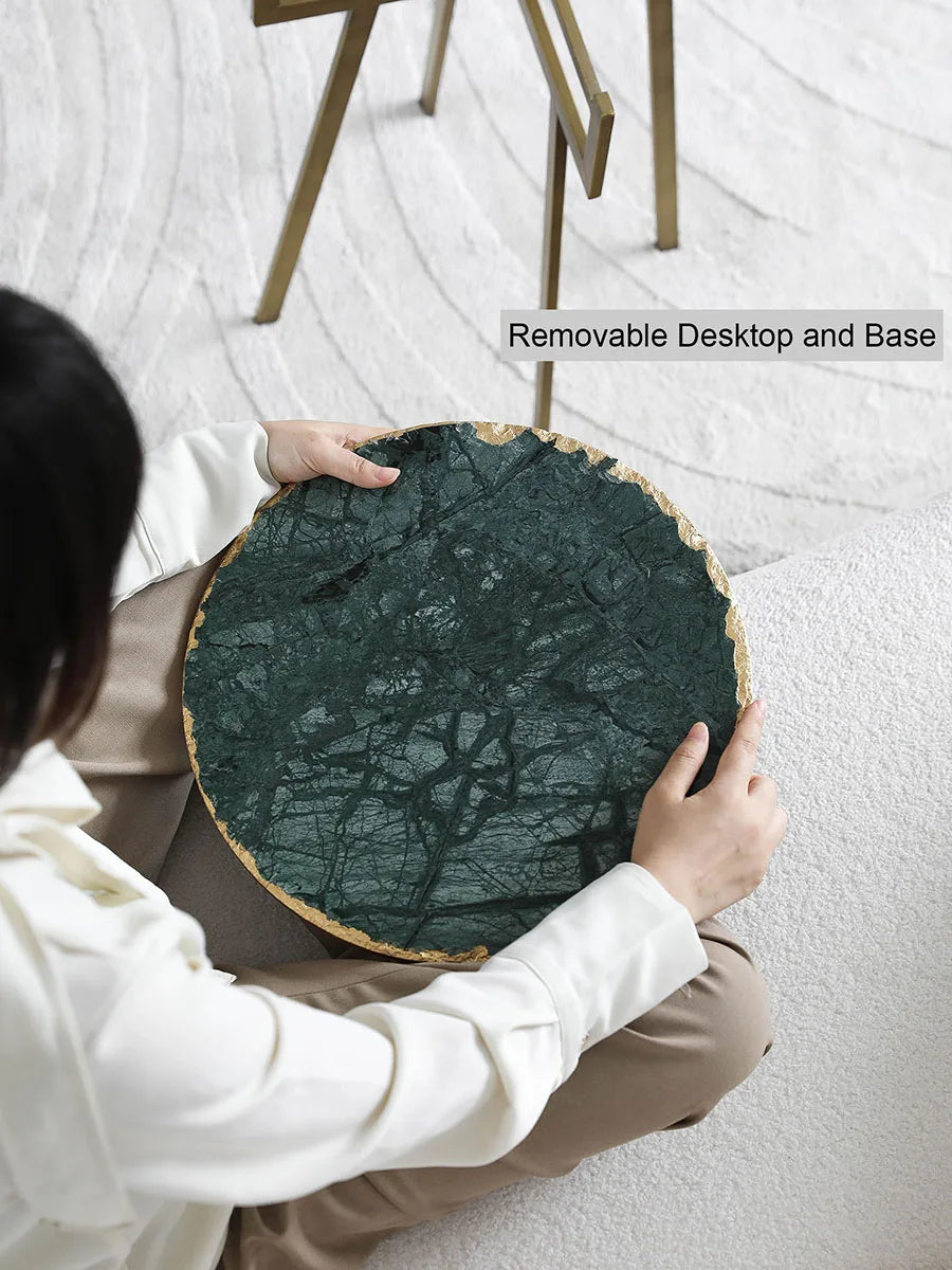 Afralia™ Round Marble End Table Metal Base Luxury Side Table for Living Room