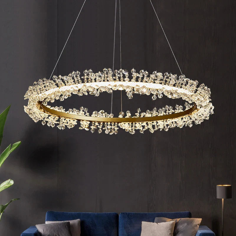 Afralia™ Modern Gold LED Crystal Chandelier for Parlor Dining Bedroom Lighting