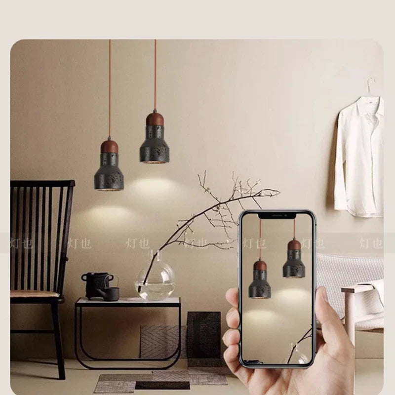 Afralia™ Black Travertine LED Pendant Lamp for Dining Living Room Bedroom and Cafe